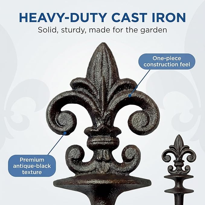 Lulu Decor, Antique Black Cast Iron Garden Fleur de lis Hose Guides, Set of 2. Strong and Decorative Hose Guide that Protects Your Plants and Provides Elegance to Your Garden
