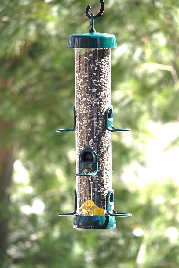 Brome Tube 200 Wild Bird Feeder, Metal, 6 Seed Ports, 3.4 lb Capacity, Extra-Wide Perches, Easy to Fill & Clean, Pole-Mountable, Seed Tray Available