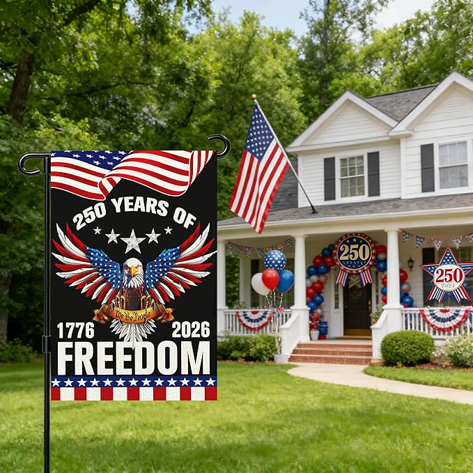 250 Anniversary Usa Garden Flags for Outside, 250 Anniversary USA Flag 1776-2026 Commemorative 4th of July Decorations Outdoor Yard Sign Banner Patriotic Decorations Double Sided Waterproof Flag with Eagle Design 250 Year American Flag 12x18 Inch
