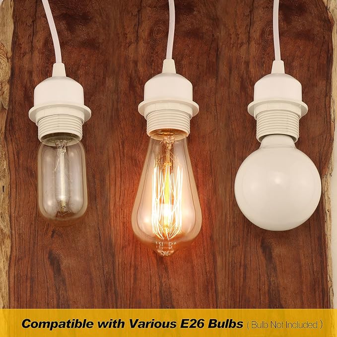 3Pack Plug in Hanging Light Kit, E26/E27 Vintage Hanging Lights with Plug in Cord, Retro Pendant Light Kit, 12FT Cord with On/Off Switch, Pendant Light Cord for Hanging Light(White)