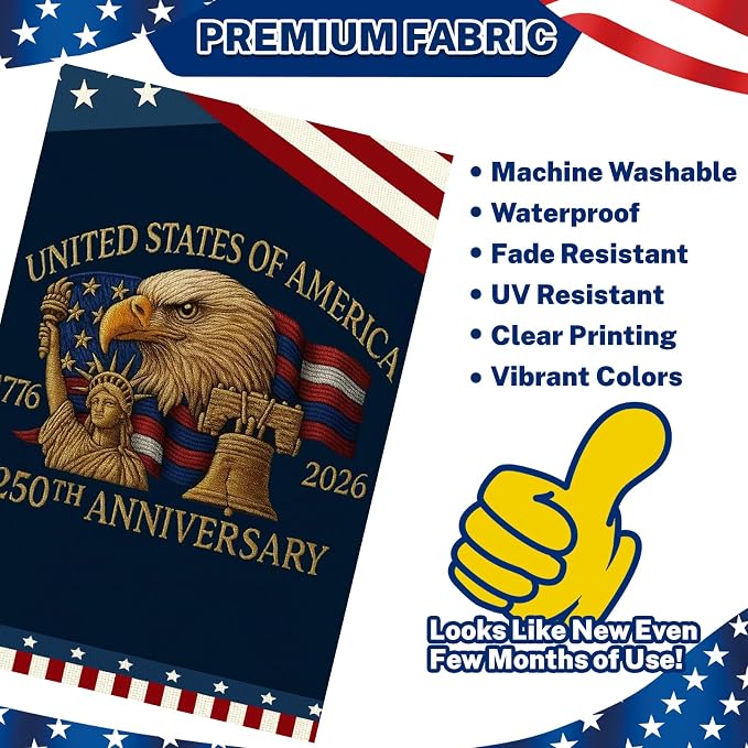 250 Anniversary Usa Garden Flags for Outside, 250 Anniversary USA Flag 1776-2026 God Bless America Commemorative Patriotic Banner with Statue of Liberty Eagle Design Yard Sign 4th of July Decorations Double-Sided Waterproof 250 Year American Flag 12x18...
