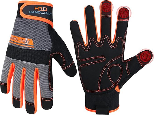 HANDLANDY Work Gloves for Men & Women, Utility Mechanic Working Gloves Touch Screen, Flexible Gardening Gloves for Yard