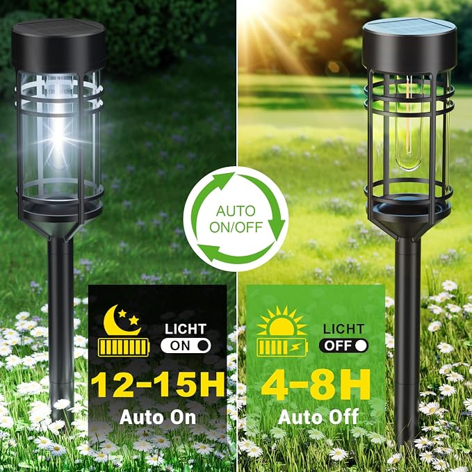 Amzarp 8 Pack Solar Garden Lights, Bright LED Solar Pathway Lights Outdoor IP65 Waterproof Rugged Shatterproof Auto On/Off for Landscape Garden Yard Walkway Driveway Lawn Lighting (6500K White Light)