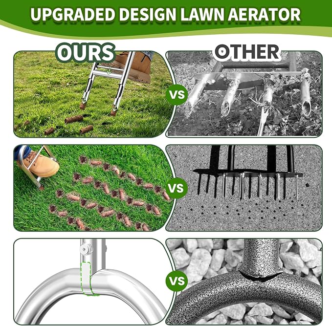 Manual Lawn Aerator Tool - Core Aerator with Step-to-Eject Technology for Never-Clogging Lawn Aeration, Heavy-Duty Steel Construction,Easy DIY Plug Aerator for Healthier Grass and Yard (Green)
