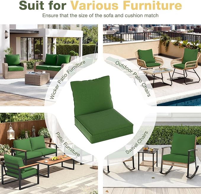 Aoxun Replacement Cushions for Outdoor Furniture, 4-Piece Outdoor Cushions for Patio Furniture, Deep Seat, Waterproof & Fade Resistant Couch Cushion for 4-Seat Patio Conversation Sets, Dark Green