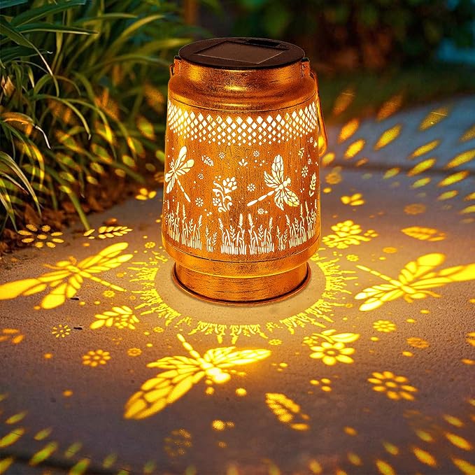 Solar Lanterns Outdoor Waterproof Dragonfly Garden Decor, Birthday Gifts for Women Mom Grandma, Hanging Solar Lights Metal LED Decoration with Shepherd Hook Outside for Yard Patio Lawn Porch
