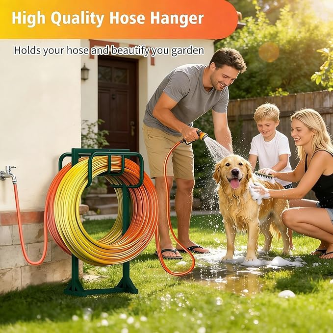HeroicLion Garden Hose Holder Holds 2 x 160FT Hoses, Super Stable Water Hose Holders with 4 Spikes, Rustproof Freestanding Hose Stand Hanger Garden Hose Storage for Outside Yard Lawn Farm, Green