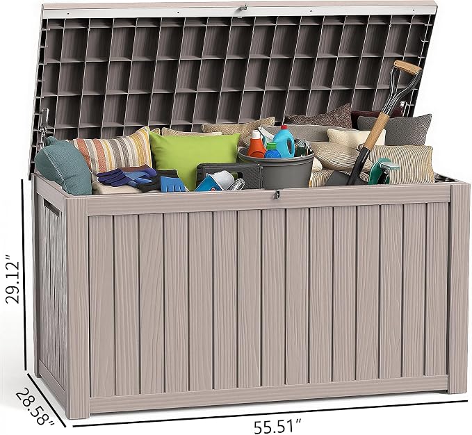 ROJIK Outdoor Storage Housing Deck Box-Waterproof Patio Furniture,Garden Tools,Cushions,Pool Accessories Storage Waterproof Resin Box with Capacity (200 Gal & Grey)
