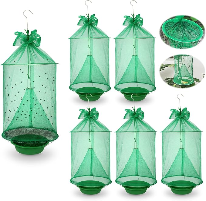 6 Pack Reusable Ranch Fly Trap Hanging, Fly Traps Outdoor Fly Catcher Killer Hunter Cage Control, Farm Horse Stable Fly Trap for Orchard, Barn, Garden
