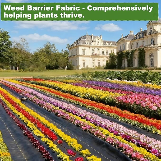 Approx.3FT×25FT Weed Barrier Fabric,Landscape Fabric,3.2oz Weed Barrier Fabric Heavy Duty,Weed Control Garden Cloth,Woven Geotextile Fabric for Garden Beds, Underlayment, with 8 U-Securing Pegs