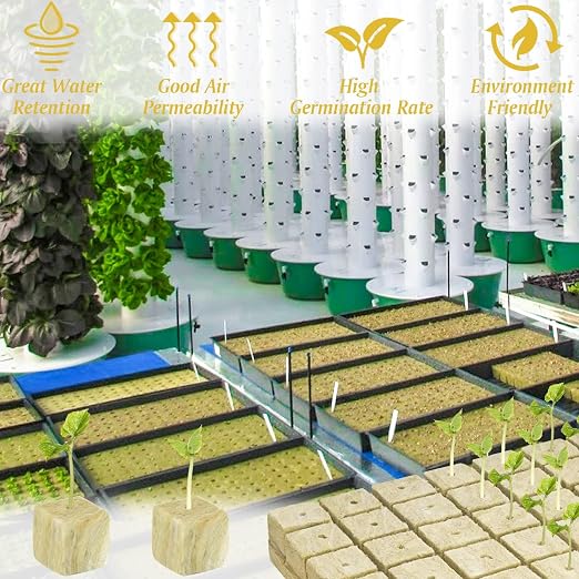 Halatool 2 Inch Rockwool Garden Rockwool Cubes for Hydroponics Rock Wool Planting Cubes for Soilless Cultivation Cuttings Clone Plants Germination Seedlings Start (4 Sheets, 192 Plugs in Total)