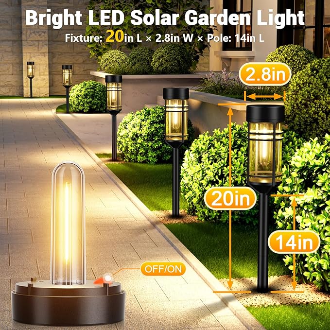 Amzarp 8 Pack Solar Garden Lights, Bright LED Solar Pathway Lights Outdoor IP65 Waterproof Rugged Shatterproof Auto On/Off for Landscape Garden Yard Walkway Driveway Lawn Lighting (3000K Warm White)