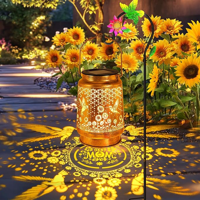 Hummingbird Solar Lanterns Outdoor Garden Decor, Birthday Gifts for Women Mom Grandma, Hanging Metal Solar Lights Waterproof LED Decoration with Shepherd Hook Outside for Yard Patio Lawn Porch
