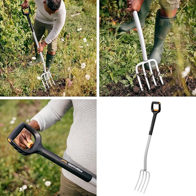 Fiskars Telescopic Spade Fork for Hard, Stony soils, with 4 tines, Length 1.10 m to 1.30 m, Boron Steel, Black/Silver, SmartFit, 1070717