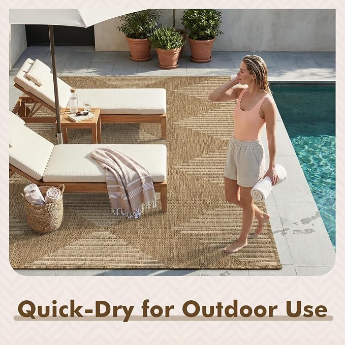 MontVoo-3x5 Outdoor Rug Porch Entryway Rug-Polypropylene Indoor Outdoor Rugs for Entryway Kitchen Balcony Patio, Textured Weave, Durable, Fade-Resistant, Non-Shedding, Boho Geometric Neutral Brown