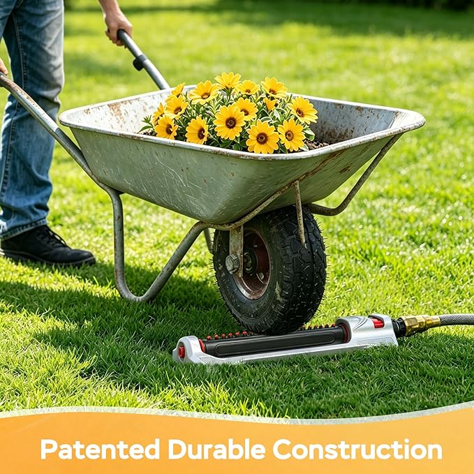 Lawn sprinklers for Yard, Lawn and Garden Covers Up to 3,200 sq. ft., Heavy Duty Metal Lawn Sprinkler with 19 Precision Nozzles, Adjustable Range Watering System with Independent Front & Back Control