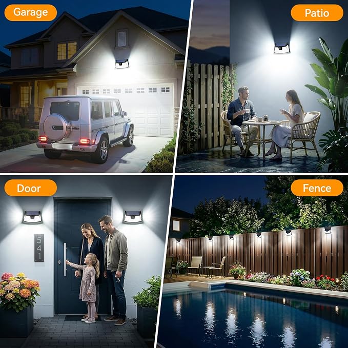 152LED Solar Motion Light Outdoor, 850LM Super Bright 3-Mode Motion Sensor Light, IP65 Waterproof, 270° Wide-Angle Security Light, Solar Powered Flood Lamp for Garden, Wall, Fence, and Garage (4 Pack)