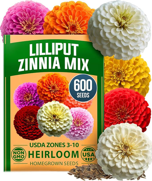 HOME GROWN Zinnia Lilliput Mix Flower Seeds – 600 Seeds (4g) Zinnia elegans – Colorful Zinnia Seed Mix for Planting Spring 2026 for Garden Beds, Containers & Cut Flowers, Easy Grow Zinnia Seeds