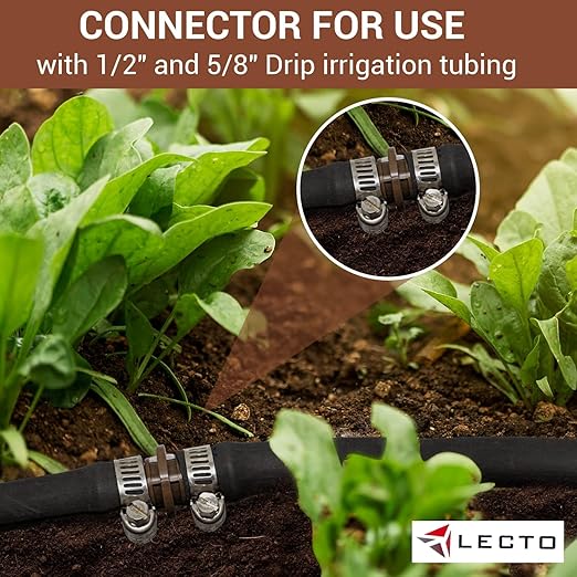 LECTO Universal 5/8", 1/2", .700" Drip Line Repair & Extension Kit – Plastic Coupler with 2 Stainless Steel Hose Clamps