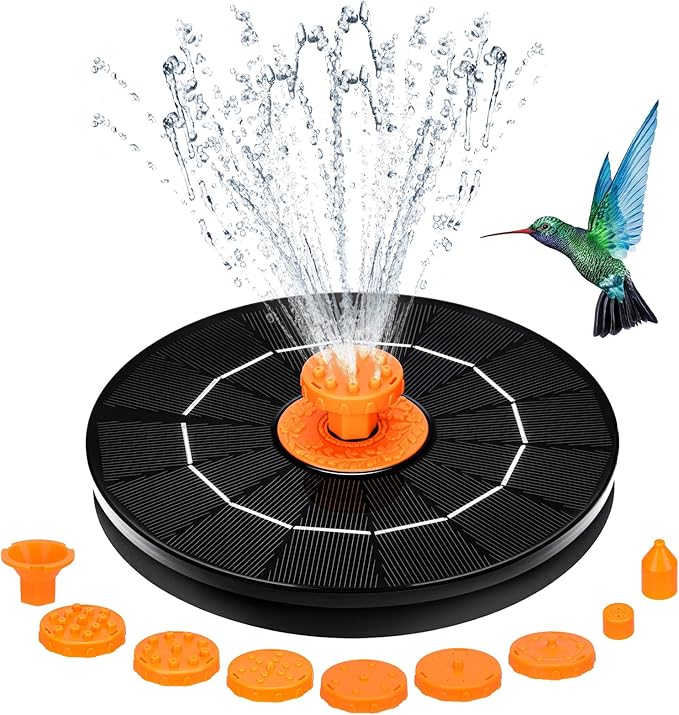 4.0W Solar Fountain, 2026 Upgrade Solar Bird Bath Fountains Pump with 8 Nozzles, Free Standing Floating Solar Powered Water Fountain Pump for Bird Bath, Garden, Pond, Pool, Outdoor, Hummingbirds