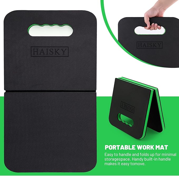 Foldable Kneeling Pad for Gardening & Mechanic Work, Waterproof Extra Thick High Density EVA Foam Knee Mat for Bathing Baby, Exercise,Portable Cushion with Handle, 20.4" x 11.8" (Green & Black)