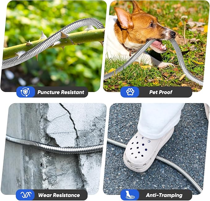 Garden Hose 75 ft, Stainless Steel Metal Hose, Flexible Water Hose with 10 Function Nozzle, Kink Free, Leak-Proof, Heavy Duty Hose for Yard, Outdoor, Lawn, RV, Car Wash and Camper Use