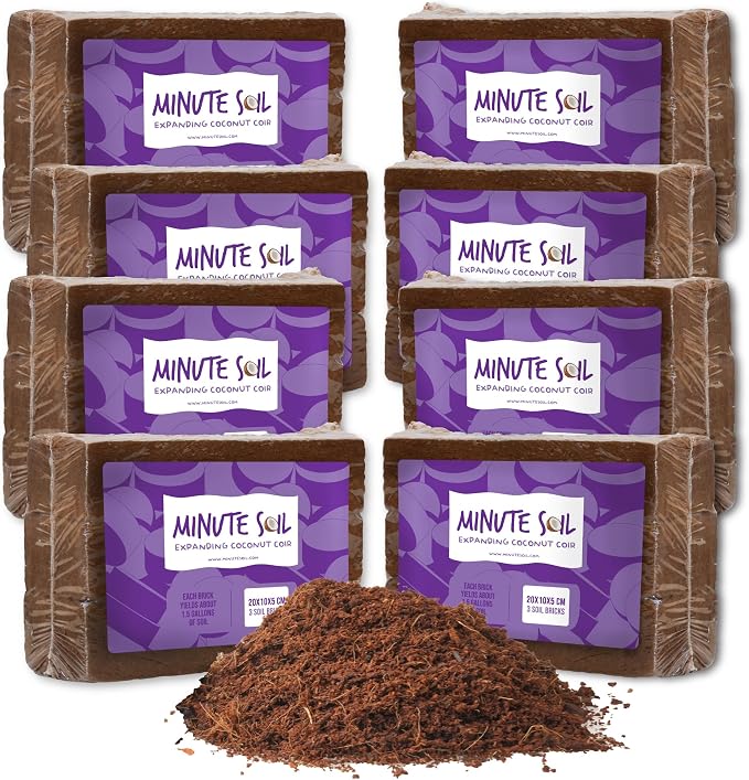 Minute Soil Eco-Friendly Coco Brick 24 Pack – OMRI Medium Expands to 36 Gal – Ideal for Seedlings, Planters, Greens, Houseplants, Raised Beds, Hydroponics, Outdoor Use