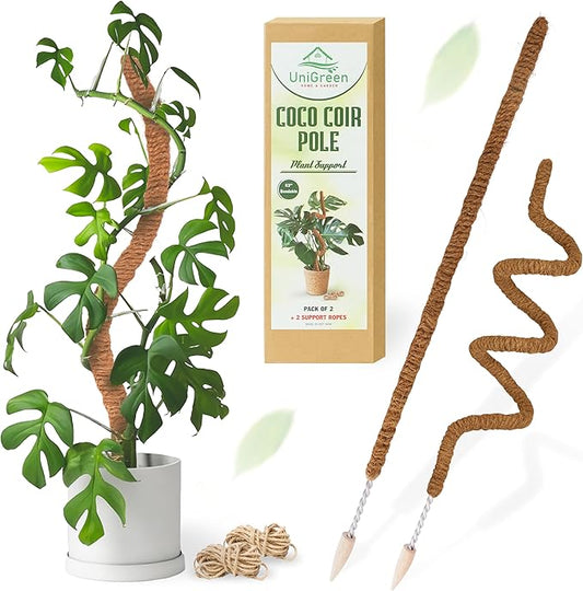 UNIGREEN HOME&GARDEN 63"" Moss Poles for Climbing Plants - Stackable Poles for Plants - Extendable Plant Sticks Climbing Vine Supporting Trellis, Natural, POLESET4