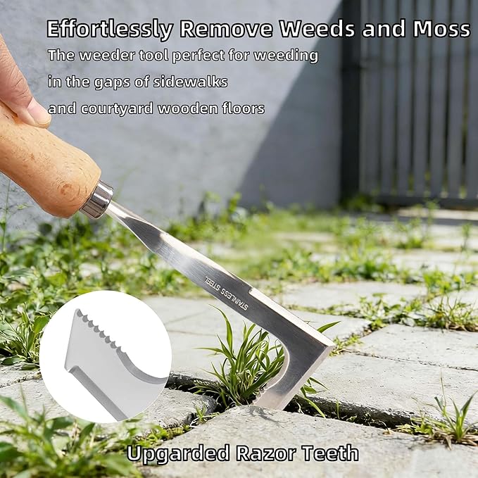 Crack Weeder, Stainless Steel Crevice Weeding Tool, L-Shaped Side-Walk Weed Puller Spatula, Efficient Manual Weeder for Sidewalk, Paver, Narrow and Wall Gaps