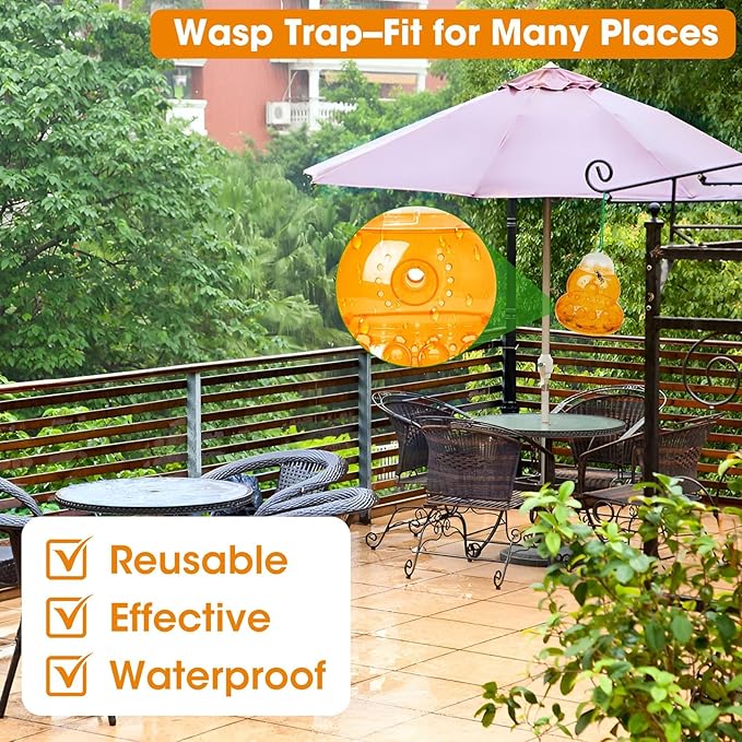 4 Pack Reusable Wasp Traps Outdoor Hanging Yellow Jacket Trap Carpenter Bee Traps for Outside Hornet Trap Wasp Catcher for Outdoors, Wasps Killer Garden, Farm, Insect Bug Flies