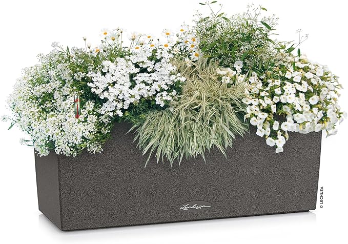 Lechuza BALCONERA Stone 50 Graphite Black, Self-Watering Window Box (Railing Planter), H7.5 L19.7 W7.5 in