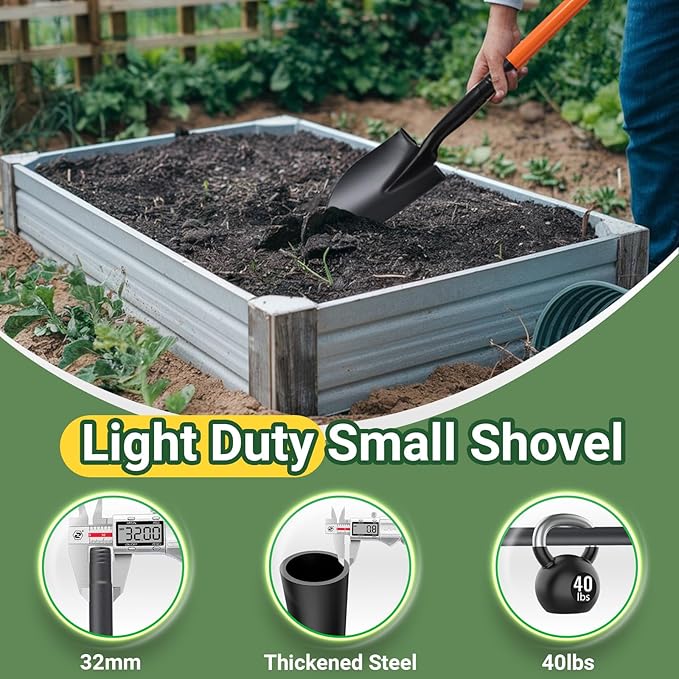 Small Round Point Digging Shovels, Garden Spade Shovel Beach Shovels with 43.3in Handle,Heavy Duty Portable Metal Shovel for Gardening Camping Trenching Digging Landscaping,Off-Road Use, Orange