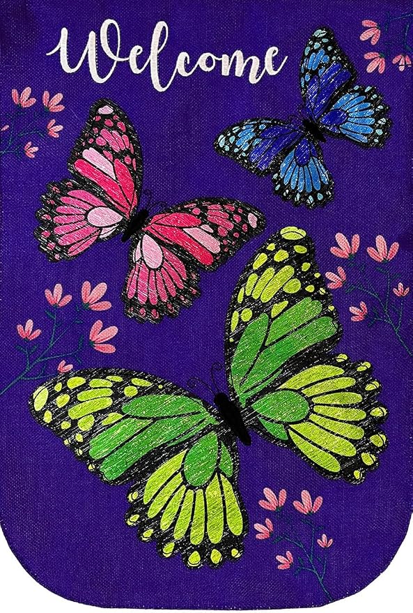 Butterfly Trio Spring Burlap House Flag 40" x 28" Briarwood Lane