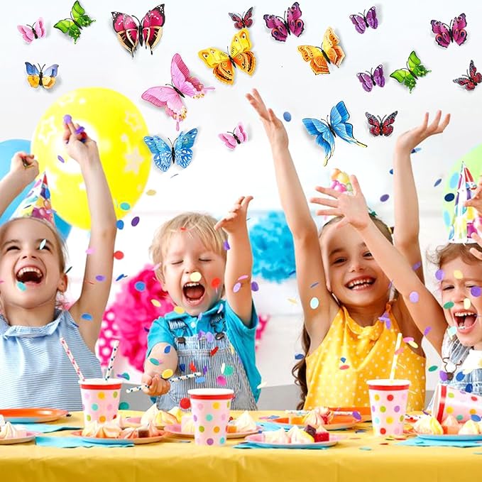SAOROPEB 3D Butterfly Wall Decor, 72 Pcs Double Layer Butterfly Decorations for Party Decorations Locker Decor Refrigerator Decal, Reusable (Colorful)