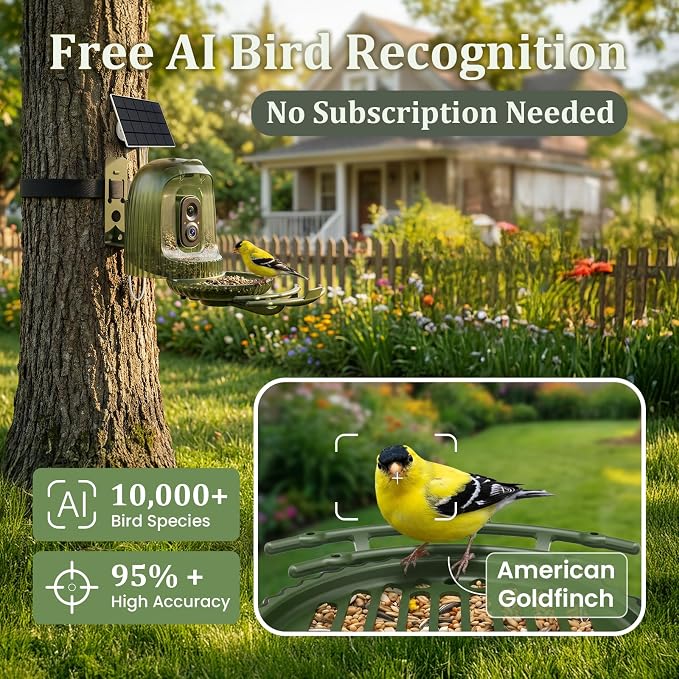 HIXX Smart Bird Feeder with Camera, Auto Capture 2.5K Video, AI Bird Identification, No Mess Seed Guard, Solar Powered Night Light, Live Birdwatching Camera for Dad, Grandpa, Birdlovers