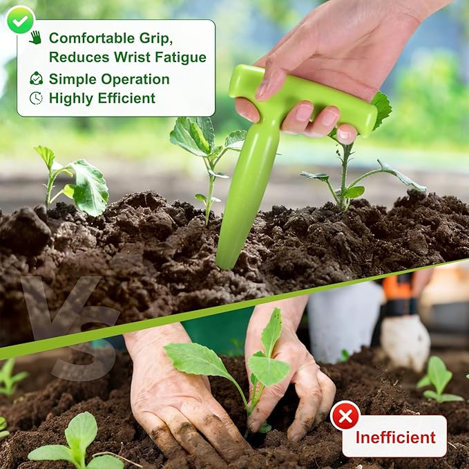 M METERXITY 1-Set Seed Planter Tool, Plastic Hand Dibber Garden Tool with Handle for Sowing Seeds/Transplanting/Planting Bulb, Handheld Digging Hole Punch [Light Green, with Plant Labels]