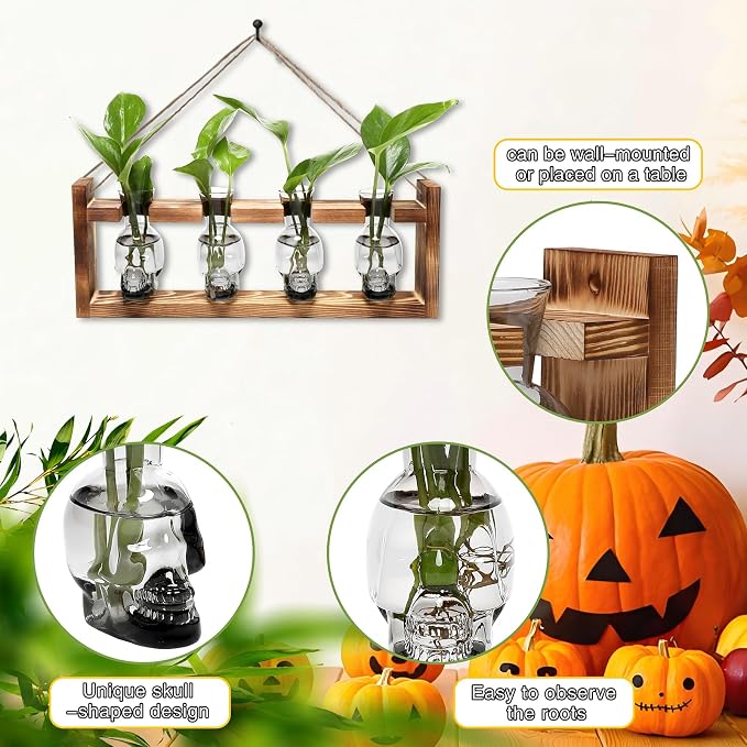 Plant Propagation Stations Halloween Skull Plant Terrarium Kit Glass Vases Gift for Father Air Planter Home Office Decor