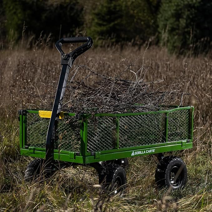 Gorilla Carts Steel Utility Garden Cart with No-Flat Tires, 4 Cubic Feet, 800-Pound Capacity, Green, Amazon Exclusive