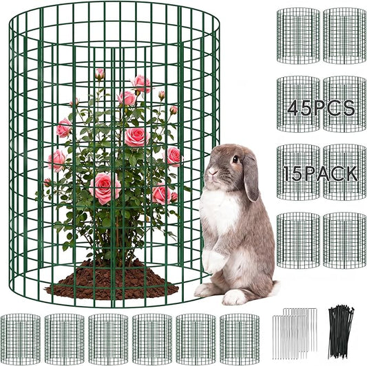 15 Packs Plant Protectors from Animals, 45Pcs 12"x 16" Large Metal Wire Mesh Garden Plant Cages for Outdoor Gardening, Chicken Wire Cloche Plant Cages for Rabbits with Zip Ties & Stakes(Green)