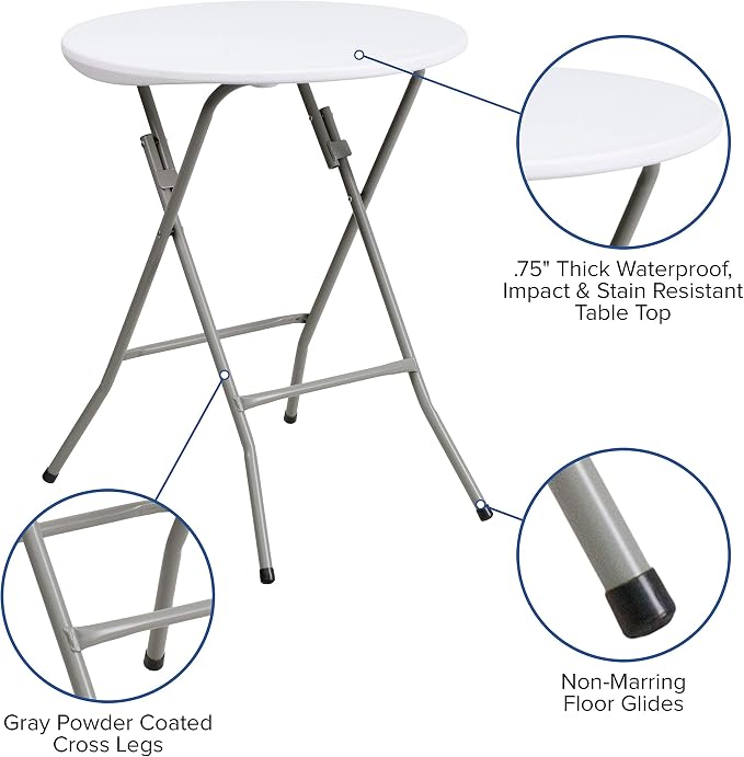 Flash Furniture Elon 2' Round All-Occasion Plastic Folding Event Table, Folding Banquet Table for Indoor/Outdoor Events, White