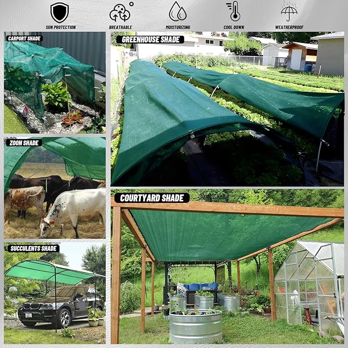 Cool Area 55% 10x12ft Sunblock Shade Cloth Cover Mesh UV Resistant Net for Garden Flower Plant Greenhouse, Dark Green