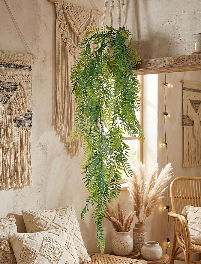NiHome 8-Pack Artificial Hanging Plants, Fake Plant Hanger Indoor Outdoor Decor with 6 Ivy 1 Eucalyptus 1 Fork Fern Vines, Water-Resistant Faux Hanging Plant for Ceiling Wall Patio Garden Home Decor