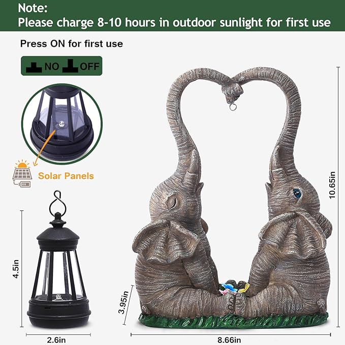 Elephant Statue Garden Decor with LED Solar Lights-Set of 2 Good Luck Elephant Outdoor Statue Elephant Gifts for Women Garden Statues for Yard Patio,Porch,Home for Women