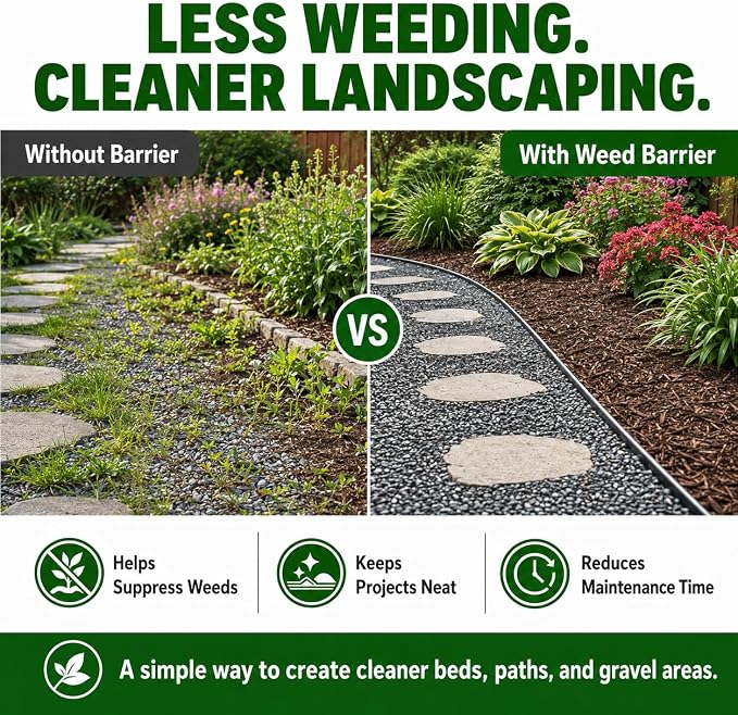 HOOPLE 3FT x 50FT Heavy-Duty Weed Barrier Fabric – Woven Landscape Fabric for Gardening, Weed Block Ground Cover Mat, Geotextile Fabric for Underlayment & Driveways