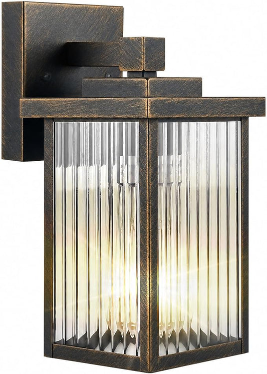 Black Brush Gold Porch Light, Waterproof Outdoor Wall Light | Corrosion-Resistant Metal, Waterproof, Textured Glass Cuts Glare, Easy DIY Install on Porch, Garage
