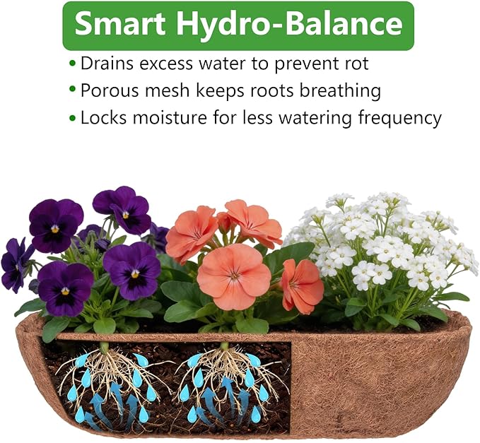 DUNCHATY Trough Coco Liners for Planters 24 Inch - 2 Pack Natural Coconut Fiber Liner Replacement for Window Box Hanging Basket Garden Wall Flower Pot Inserts Eco-Friendly Coir