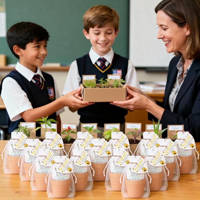 Ctosree 24 Sets Bee Teacher Appreciation Gifts Thank You for Helping Me Grow Gifts Seed Packets Bulk Adhesive Seed Packets Flowerpot Organza Bags for Graduation Daycare Teacher Thank You Party Favors
