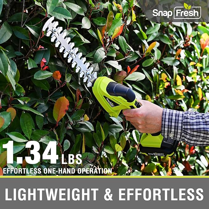 SnapFresh 20V Cordless Hedge Trimmer, 2-in-1 Electric Shrub Trimmer, 8.67" Hedge Blade & 4.72" Grass Shears, 2.0Ah Battery & Fast Charger Included, Handheld Bush Trimmer for Garden, Lawn & Yard