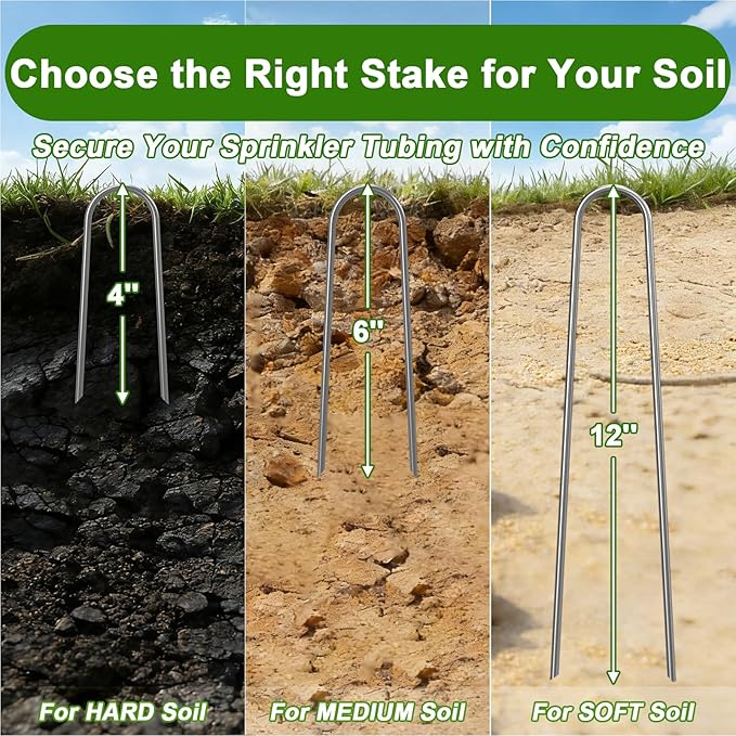 AAGUT 4 Inch Landscape Stakes 80 Pack Garden Drip Irrigation Tubing Stakes Heavy Duty 14 Gauge Galvanized Ground Staples Lawn U Hooks for Soaker Hose, Chicken Wire, Chain Link Fence, Dog Fence