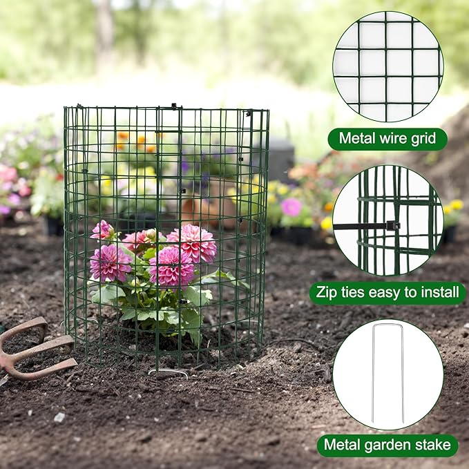 Unves 10 Set Plant Protectors from Animals, 12 x 12 Inch Wire Plant Cages for Outdoor Plants-Covers Protect Vegetables Flowers from Animals, Prevent Rabbit & Chicken Entering